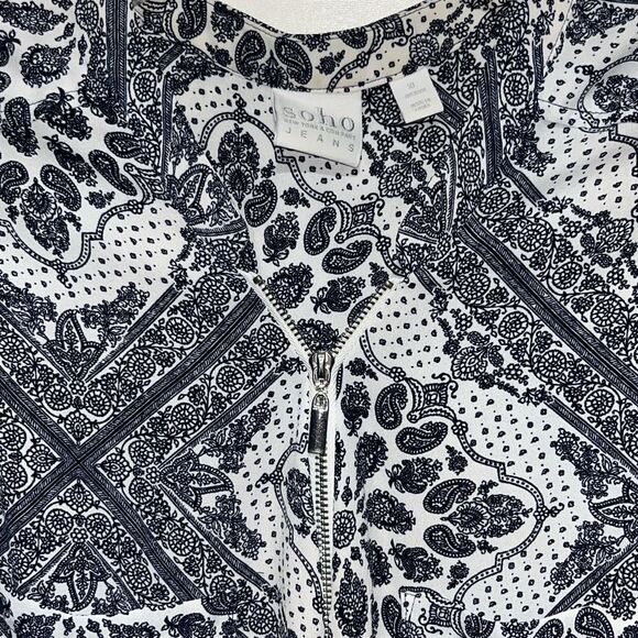 Soho New York & Company Women's Black White Paisley Zip Sleeveless Blouse XL - Picture 5 of 11